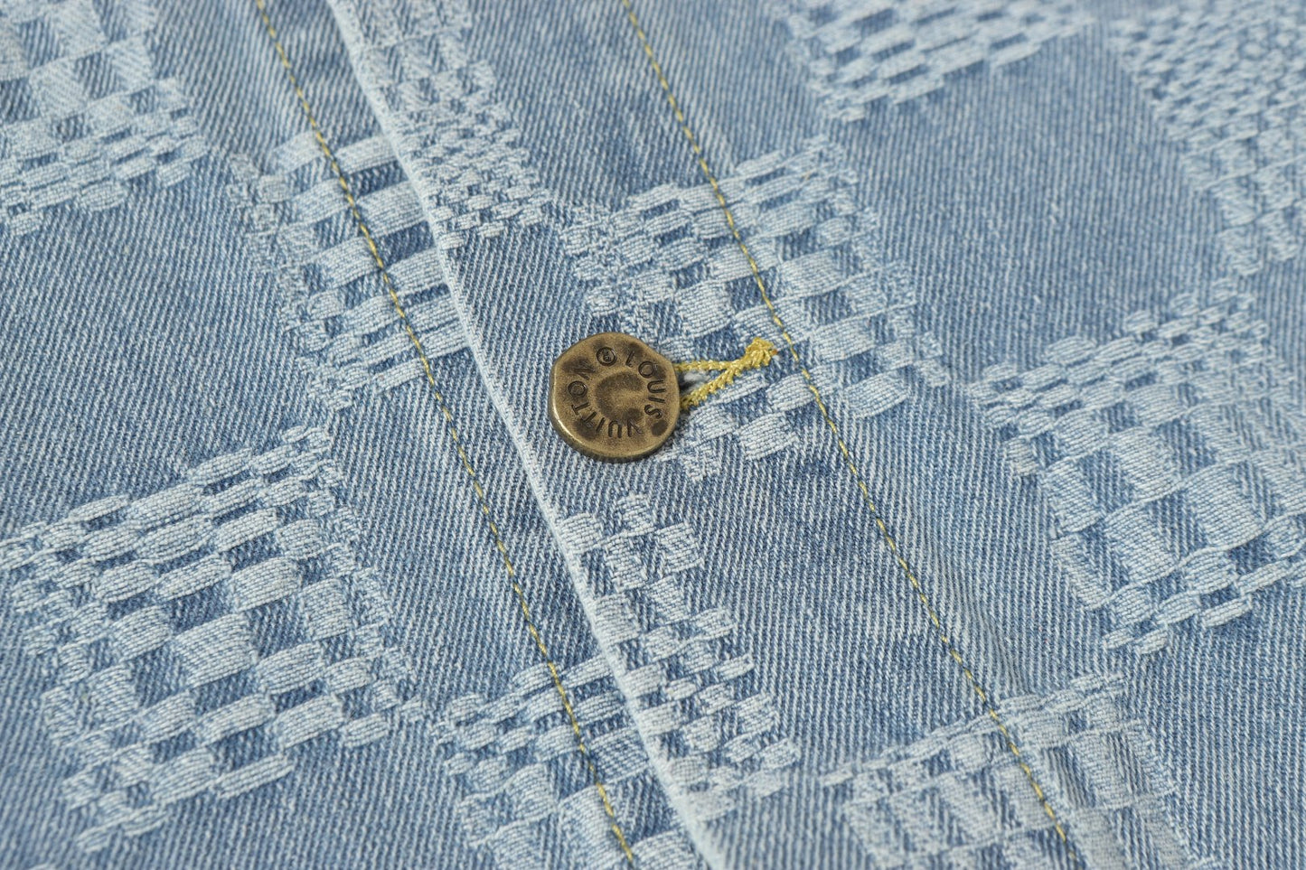 250520 New limited edition checkered patchwork washed blue denim short-sleeved shirt