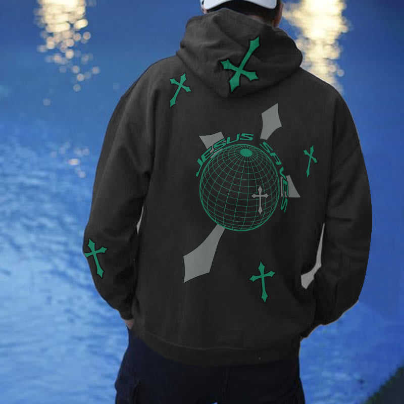 Jesus Saves Cross Print Hoodie
