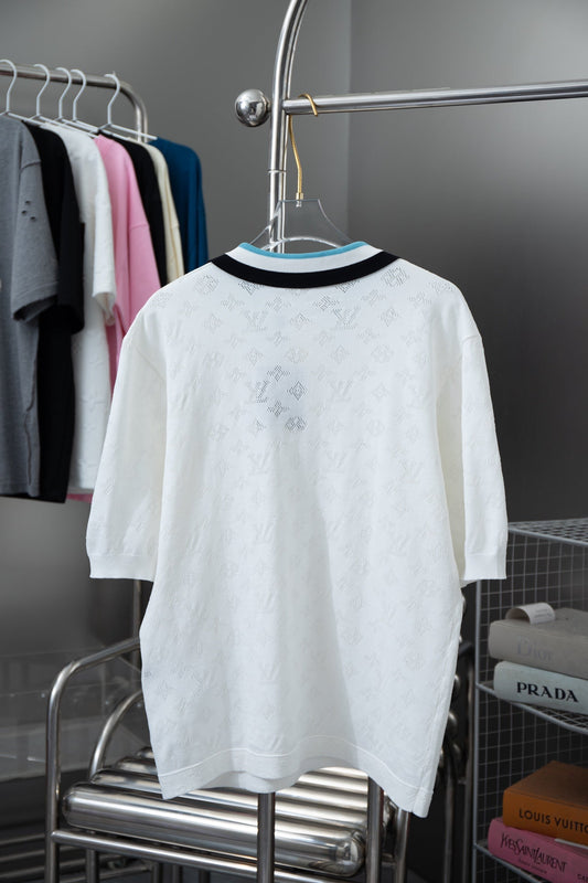 250218 Cut-out knit jacquard Polo shirt