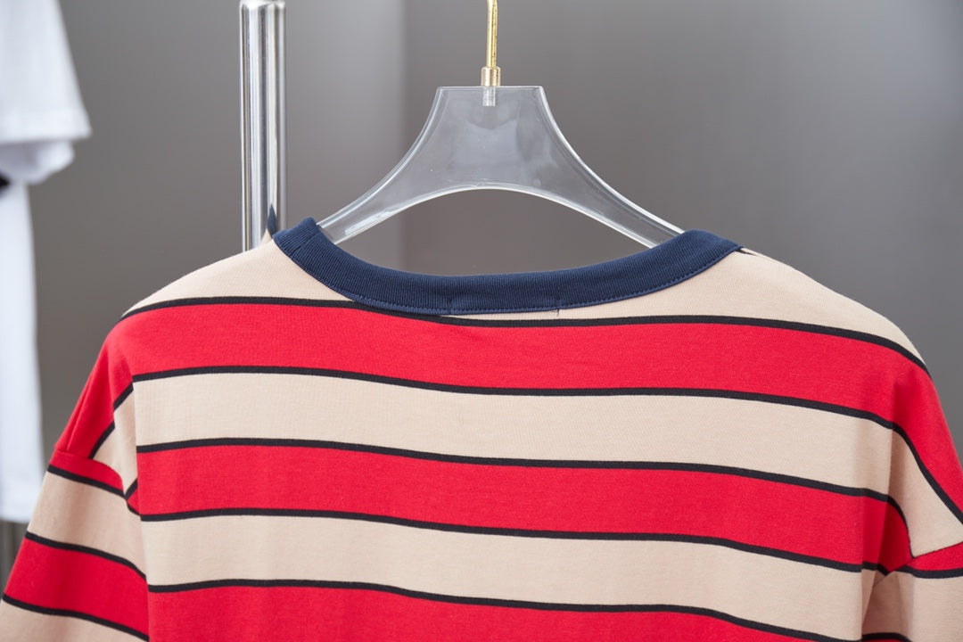250404 New high-quality striped printed knitted T-shirt