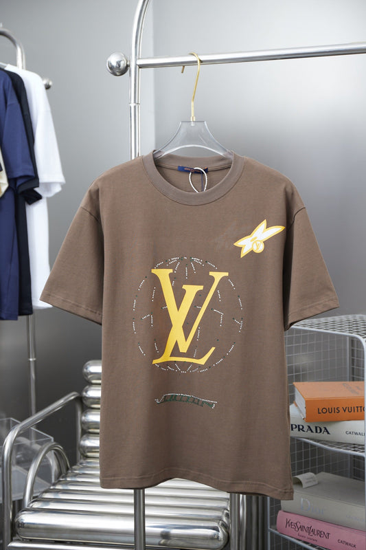 250404 New high-quality printed and diamond short-sleeved shirt