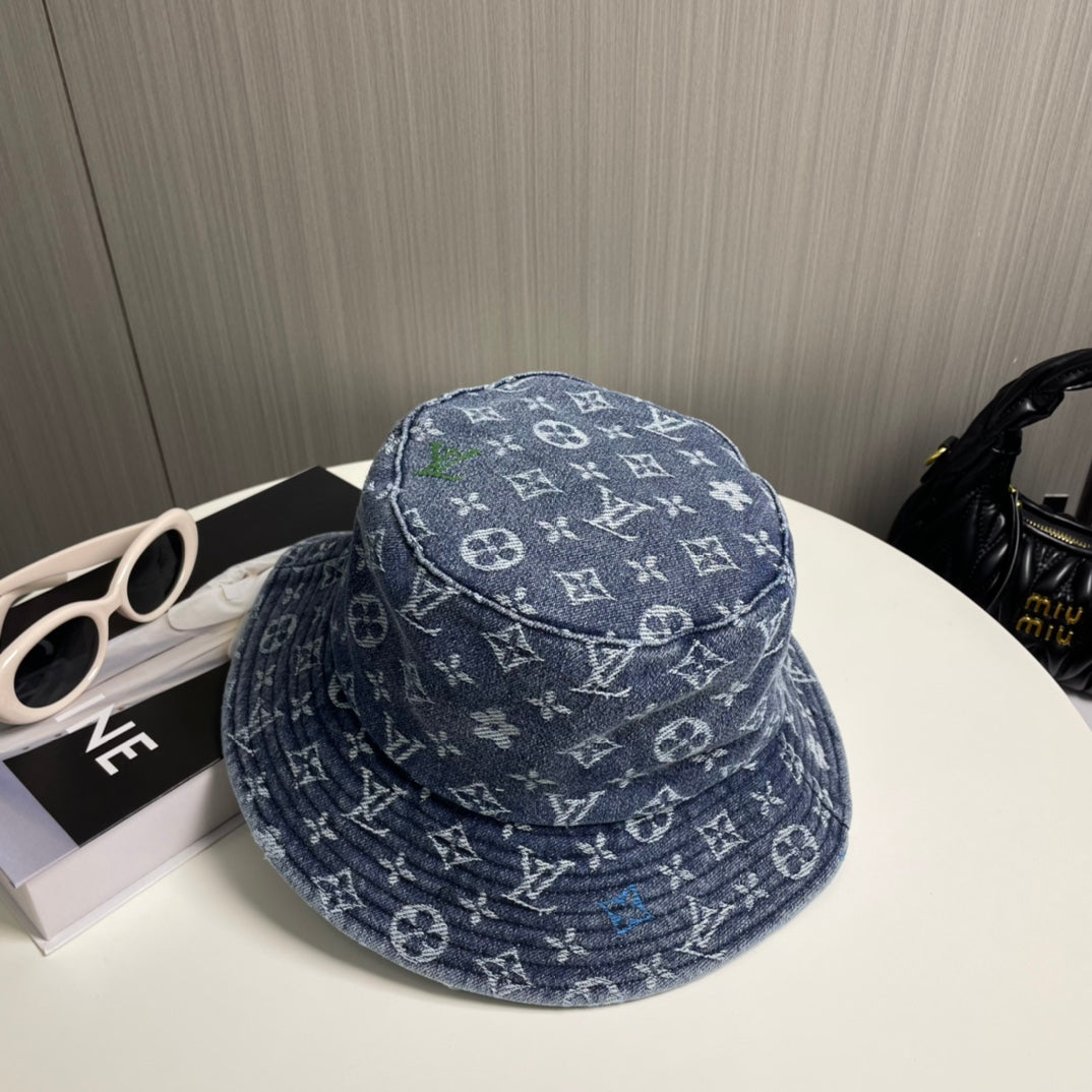 250527  New full-print denim fisherman's hat