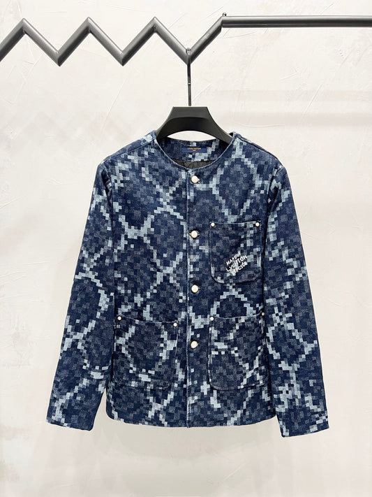 250813 New high-quality serpentine jacquard checkered denim jacket